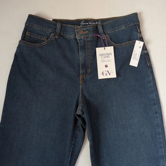 NWT Gloria Vanderbilt Amanda Slimming Effect Capri Denim Jeans 8 Blue Pockets - Picture 5 of 16